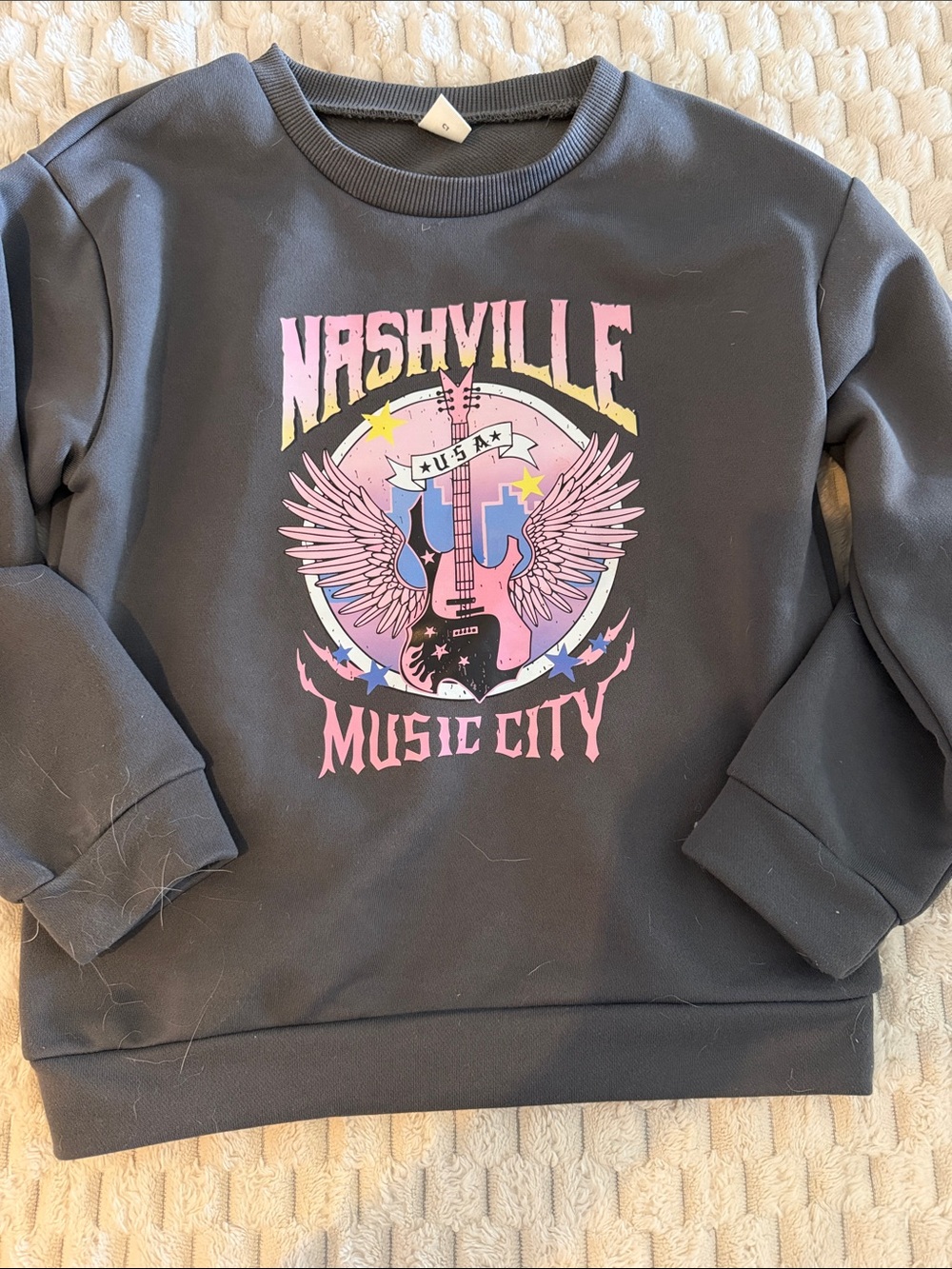 SHEIN Black Nashville Music City Graphic Sweatshirt with Pink & Yellow Print